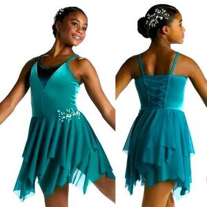 WEISSMAN Dance Costume aqua teal blue velvet dress Daughter 15888 MA adult NEW